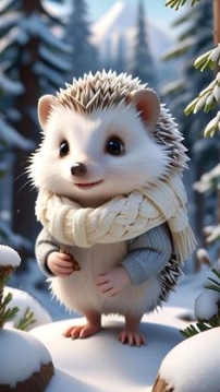 Пин может содержать: a hedgehog is wearing a scarf and standing in the snow